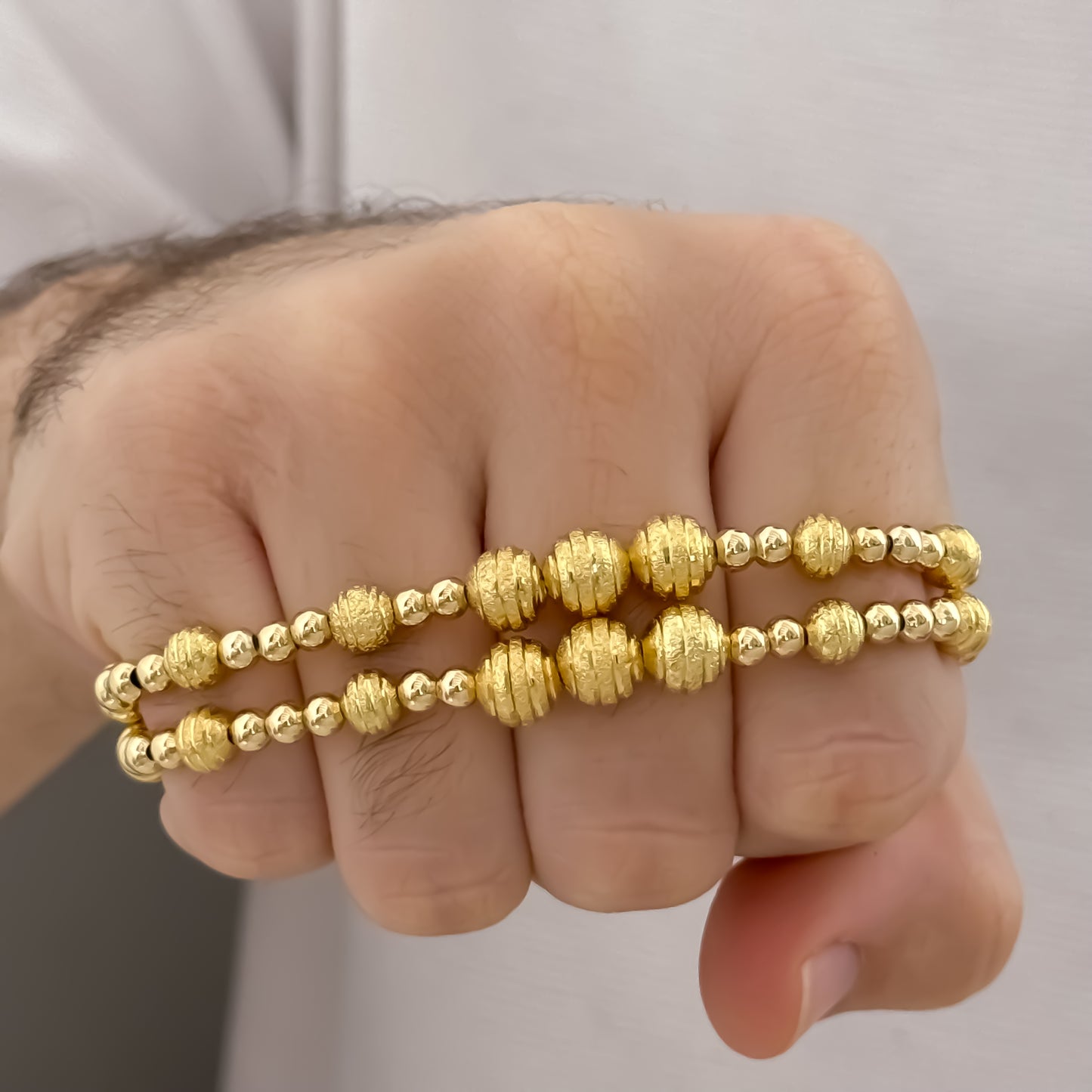 Pulseras para Parejas en Balin Diamantado y Liso Numero 8mm Y 4mm en Oro Laminado 18k con Garantia de por vida mismo color de Oro 18k
