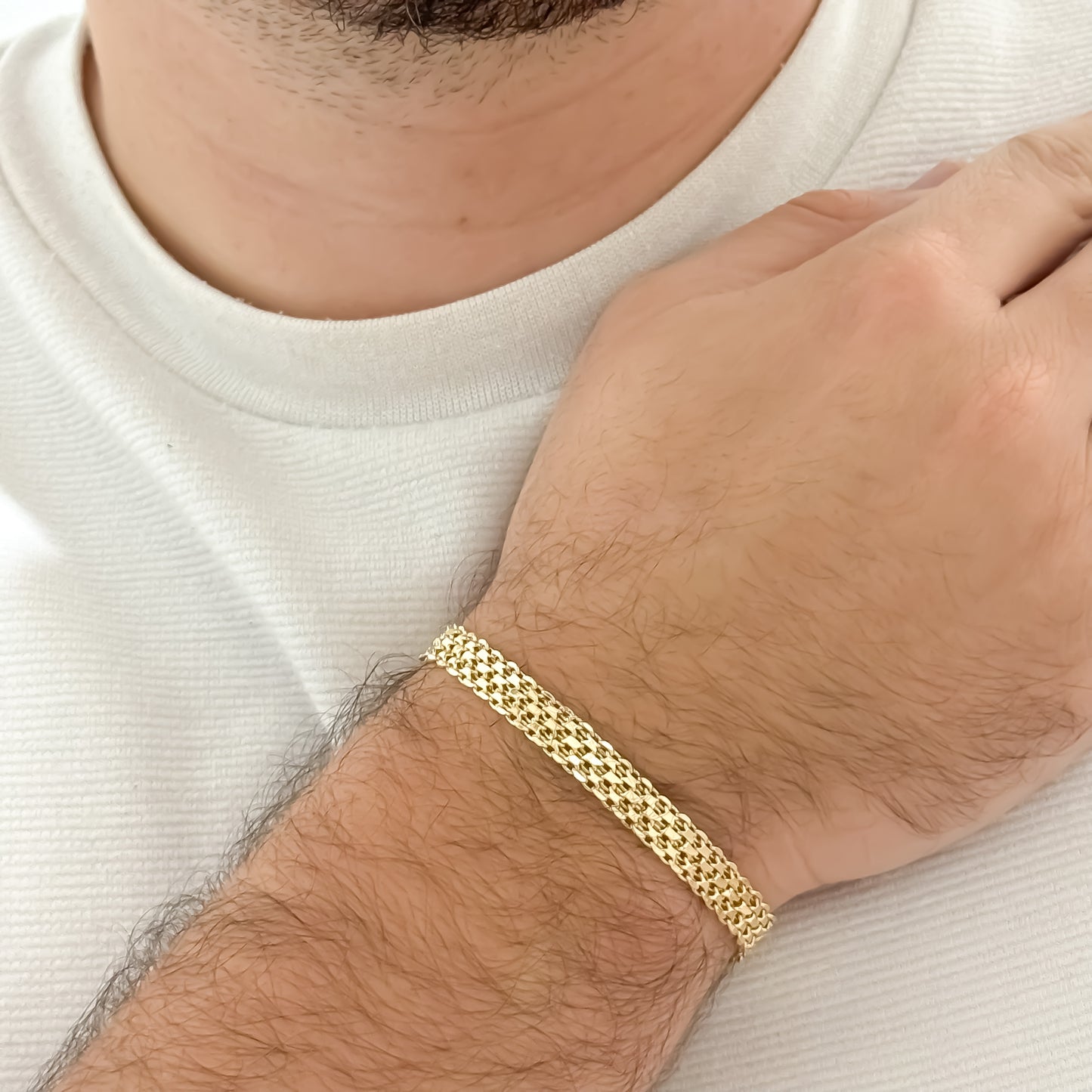 Pulsera Gruesa Tejido Chino de 10mm de grosor en Oro Laminado 18k con Garantia de por vida