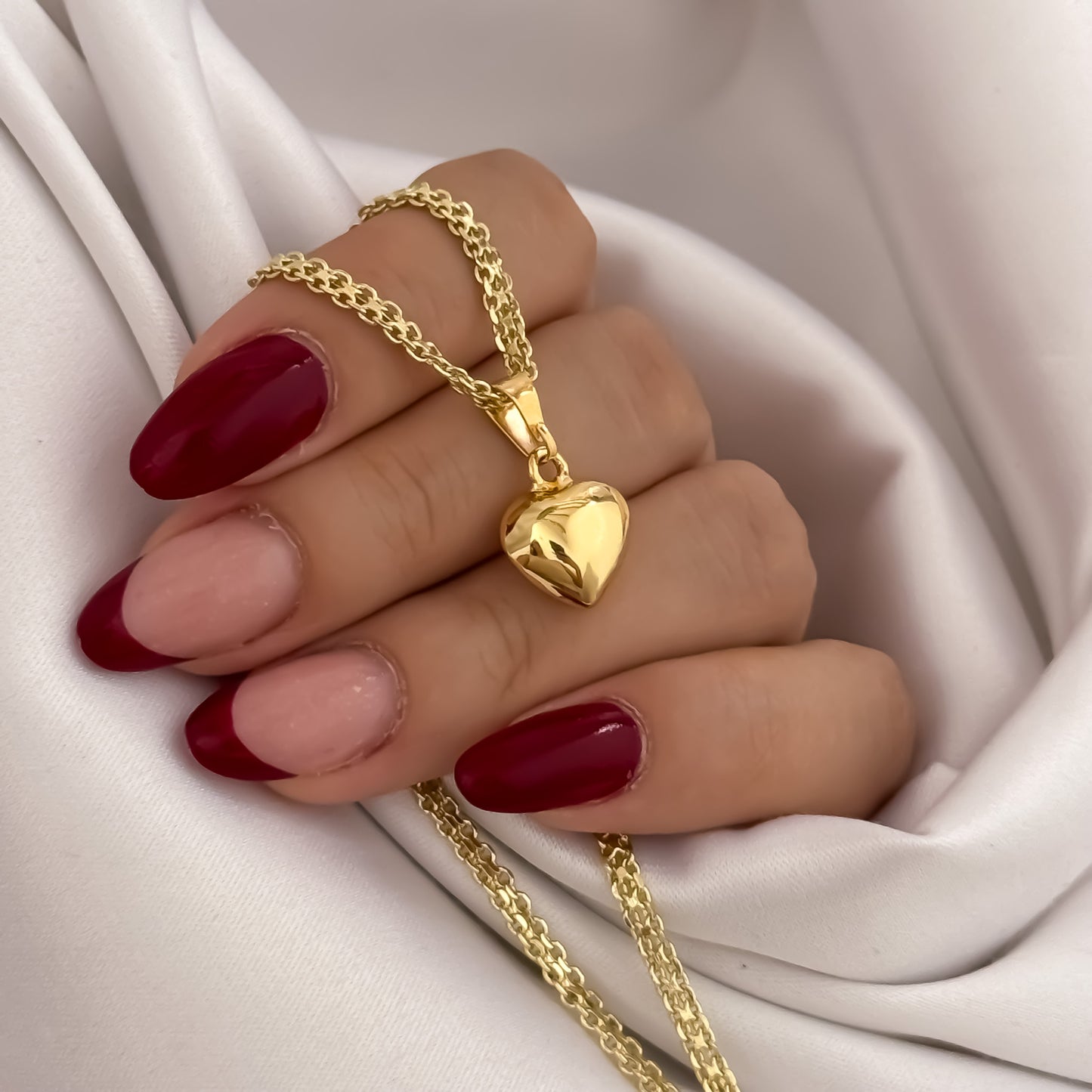 Cadena Tejido Chino de Dama de 45cm + Dije de Corazon Liso Mediano en Oro Laminado 18k con Garantia de por vida CDCDE6