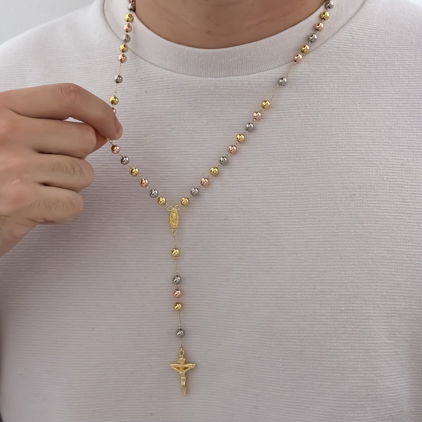 Camandula de 3 Oros de Virgen de Guadalupe Protección en Oro Laminado 18k con Garantía de por vida