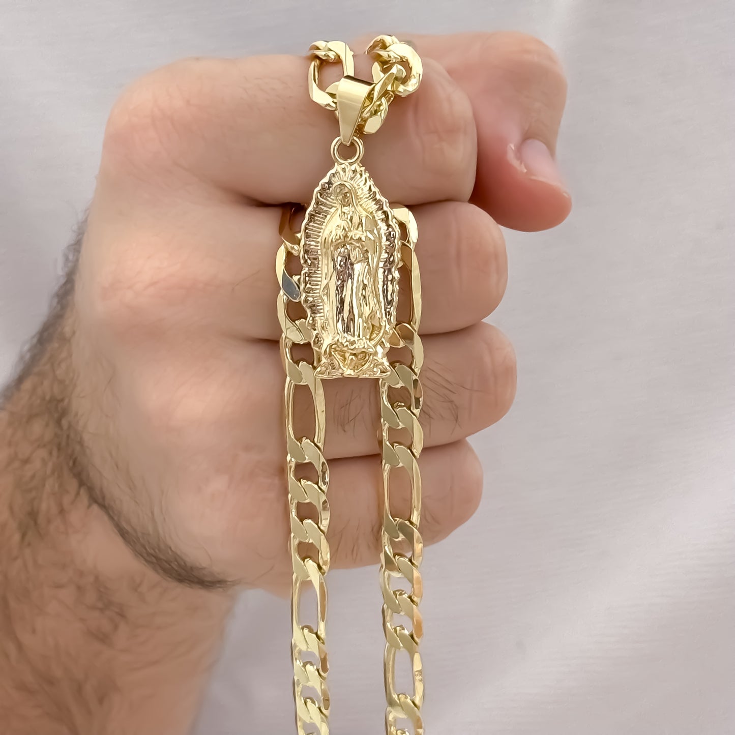 Cadena Tejido Catier Gruesa de Hombre 60cm -5mm + Virgen guadalupe Proteccion en Oro Laminado 18k con garantia de por vida
