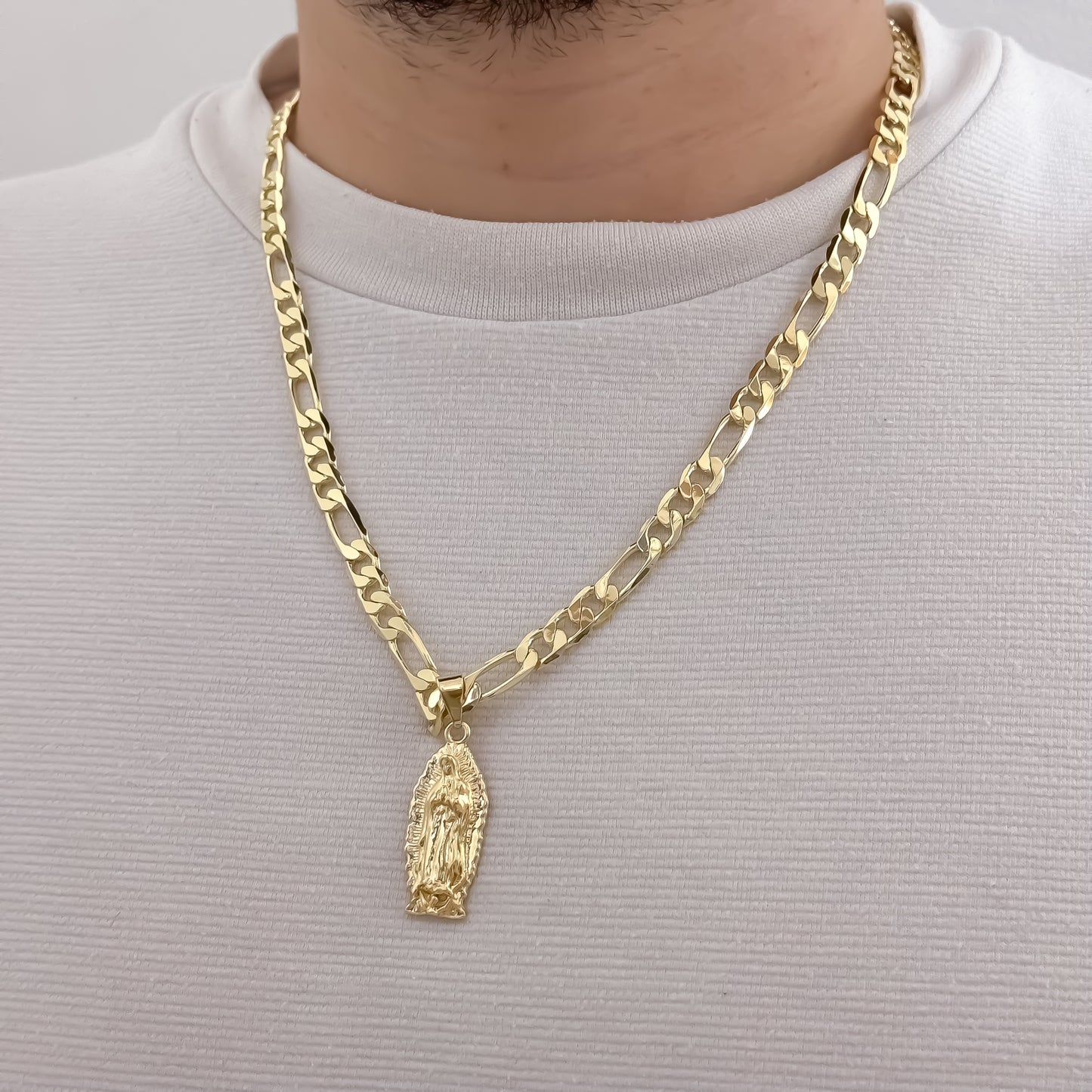 Cadena Tejido Catier Gruesa de Hombre 60cm -5mm + Virgen guadalupe Proteccion en Oro Laminado 18k con garantia de por vida