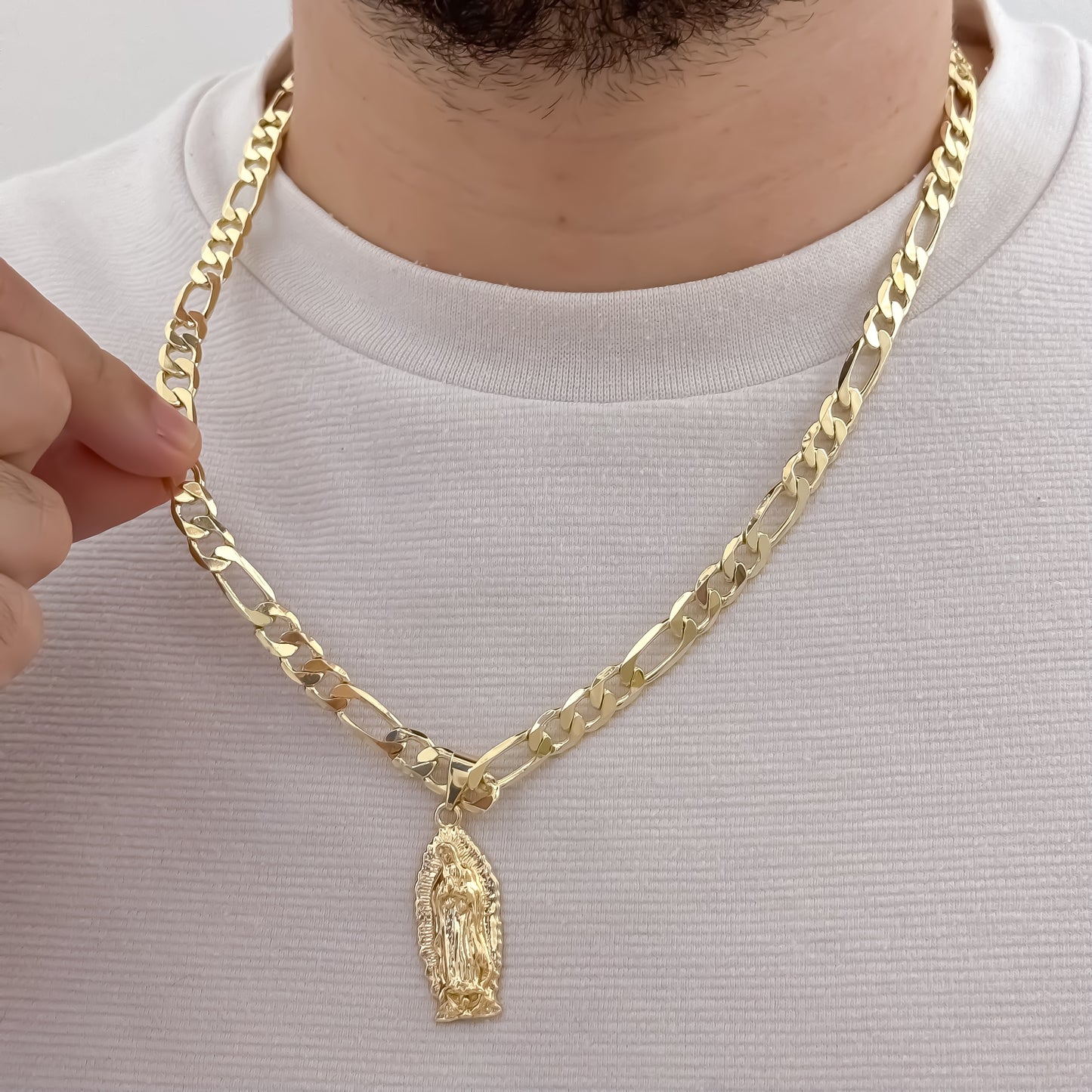 Cadena Tejido Catier Gruesa de Hombre 60cm -5mm + Virgen guadalupe Proteccion en Oro Laminado 18k con garantia de por vida