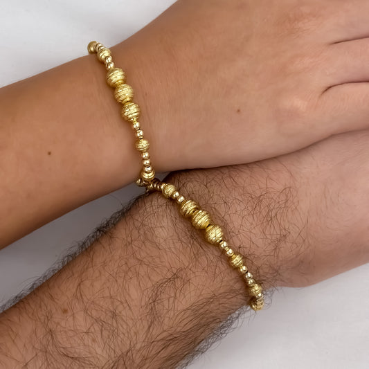 Pulseras para Parejas en Balin Diamantado y Liso Numero 8mm Y 4mm en Oro Laminado 18k con Garantia de por vida mismo color de Oro 18k