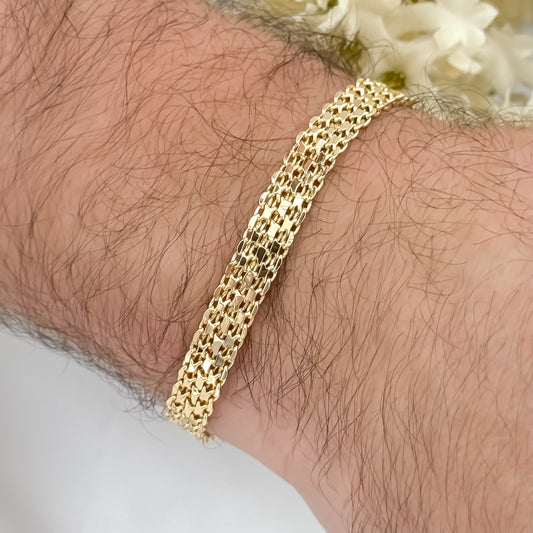 Pulsera Gruesa Tejido Chino de 10mm de grosor en Oro Laminado 18k con Garantia de por vida