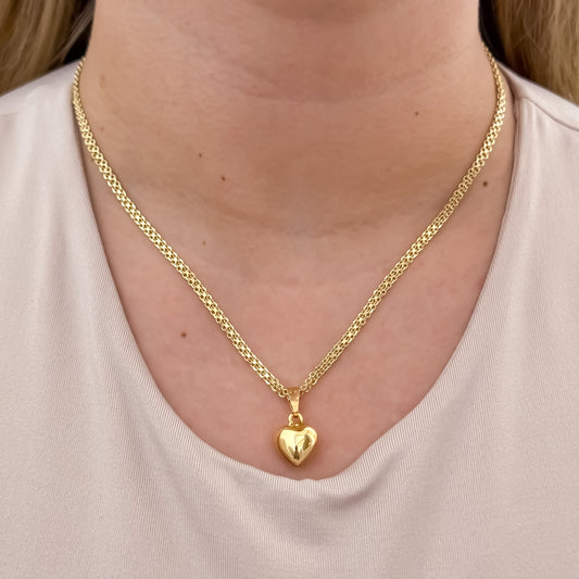 Cadena Tejido Chino de Dama de 45cm + Dije de Corazon Liso Mediano en Oro Laminado 18k con Garantia de por vida   CDCDE6