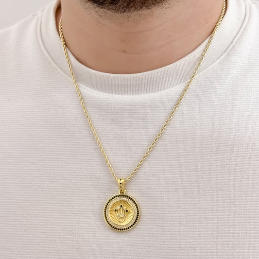 Cadena Tejido Lazo Siciliano de 60cm de 3mm de Grosor + Dije de Corona Rolex Verde Esmeralda con Micro circones  cristales  en Oro Laminado 18k con Garantia de por vida