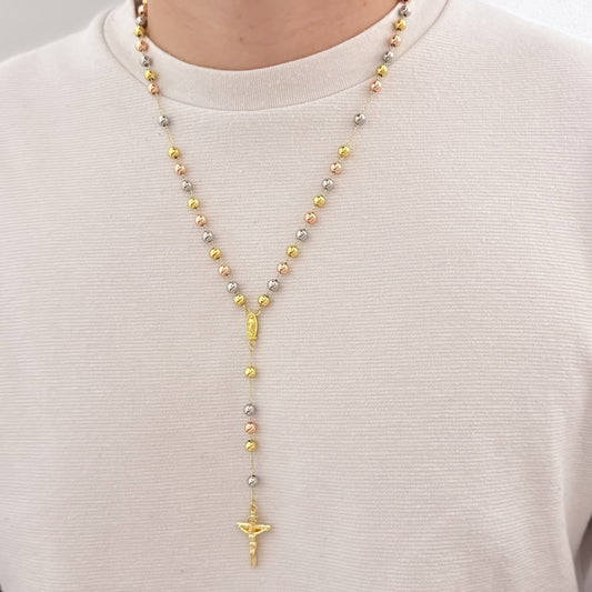 Camandula de 3 Oros  de Virgen de Guadalupe Protección en Oro Laminado 18k con Garantía de por vida